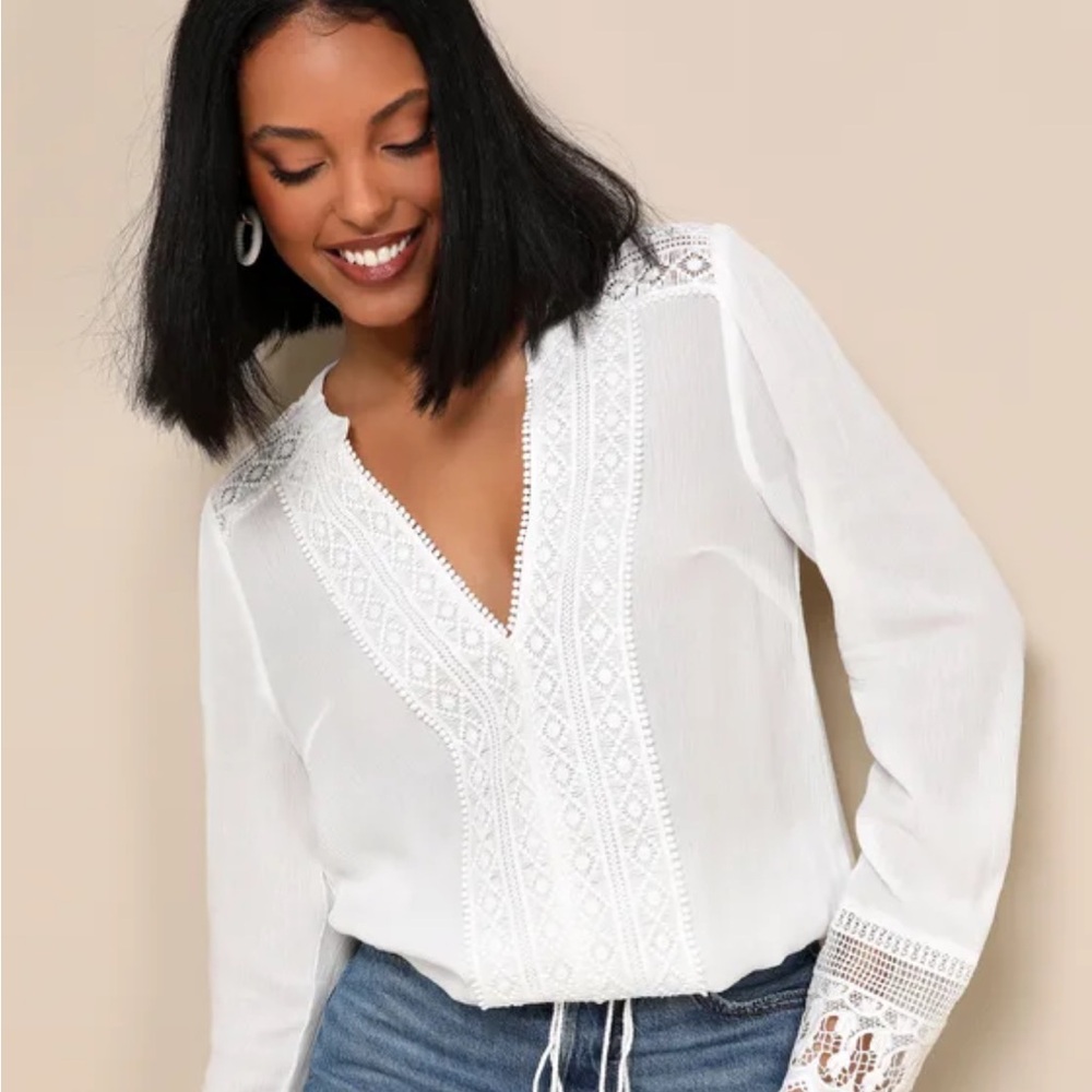 Lulu's Elegant Cream Lace Blouse